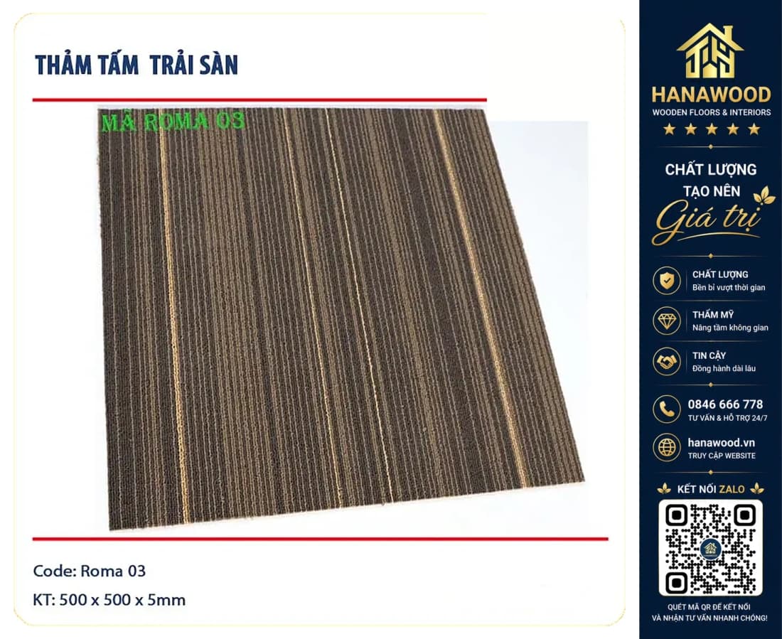 Thảm Tấm Trải Sàn Văn Phòng Roma 03 50x50cm