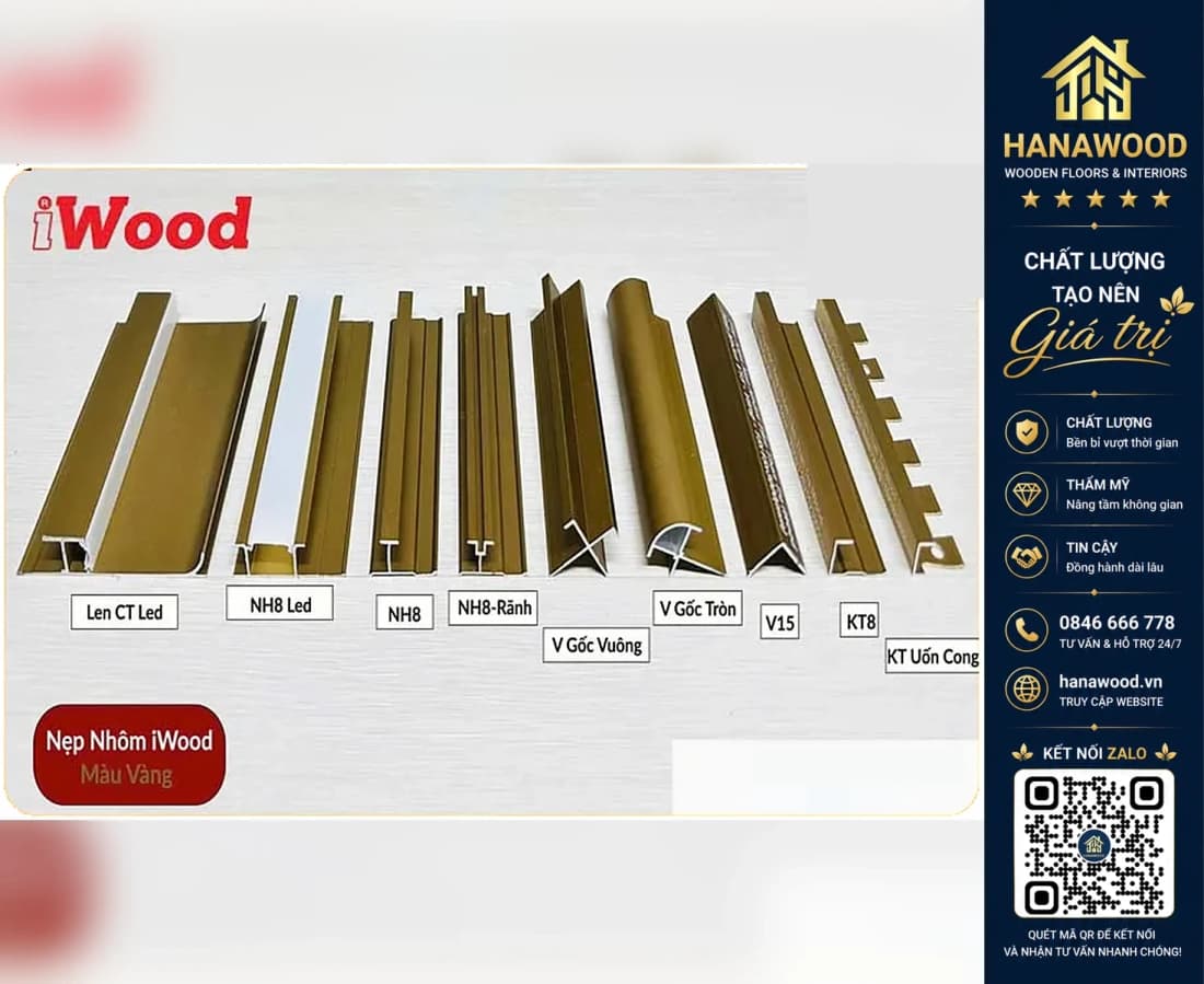 Hình ảnh Phụ Kiện Nẹp Nhôm Tấm Ốp Than Tre iWood Màu Vàng