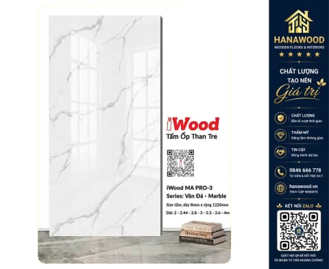 Hình ảnh Tấm Than Tre Ốp Tường iWood 8mm MA PRO-3 Vân Trắng Xám Nhạt