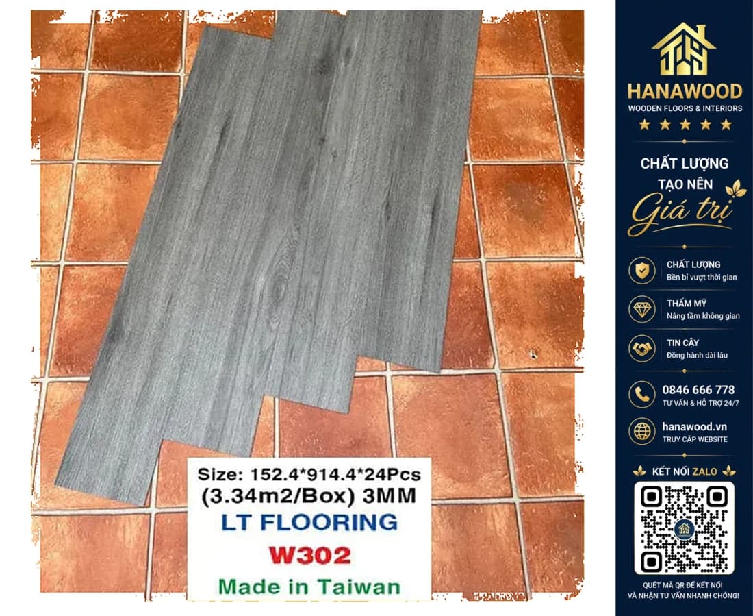 Hình ảnh Sàn Nhựa Dán Keo Taiwan THFloor W302 Dày 3mm