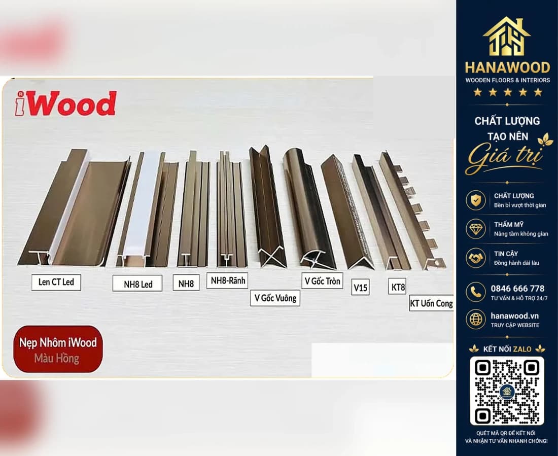 Hình ảnh Phụ Kiện Nẹp Nhôm Tấm Ốp Than Tre iWood Màu Hồng