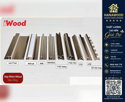 Hình ảnh Phụ Kiện Nẹp Nhôm Tấm Ốp Than Tre iWood Màu Hồng
