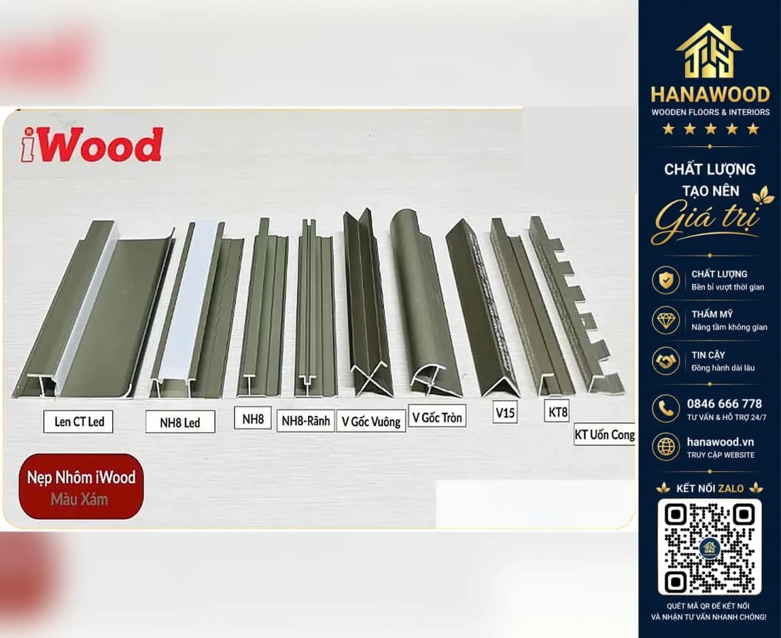 Hình ảnh Phụ Kiện Nẹp Nhôm Ốp Tấm Than Tre iWood Màu Xám