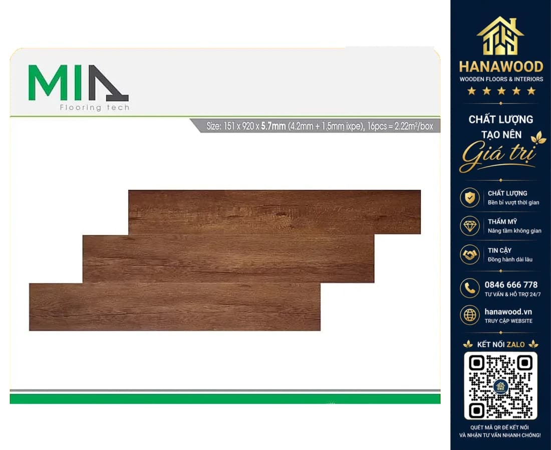 Sàn Nhựa Giả Gỗ Hèm Khoá MIA MA 3711 Đế Cao Su 5.7mm