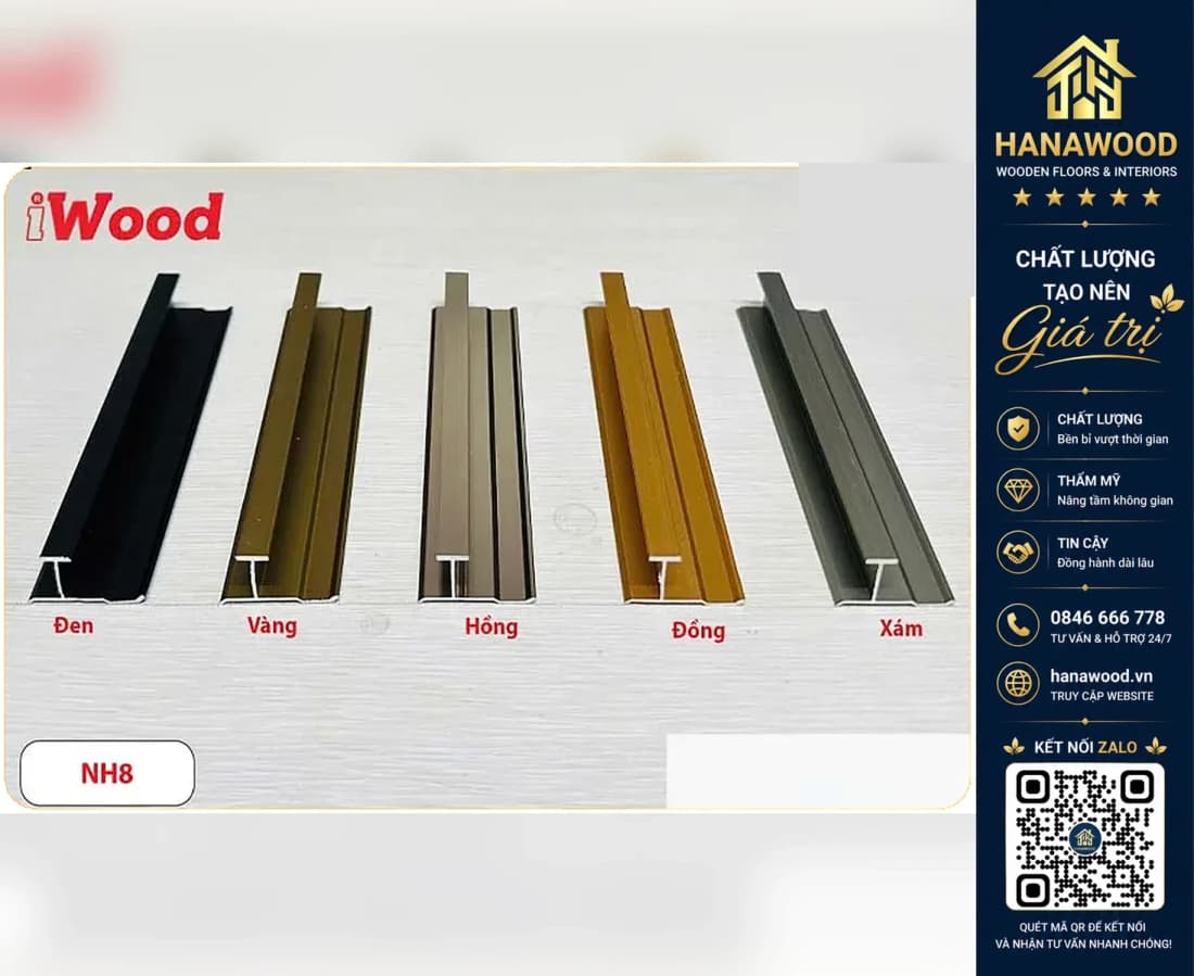 Hình ảnh Nẹp Nhôm Chữ H Tấm Ốp Than Tre iWood NH8