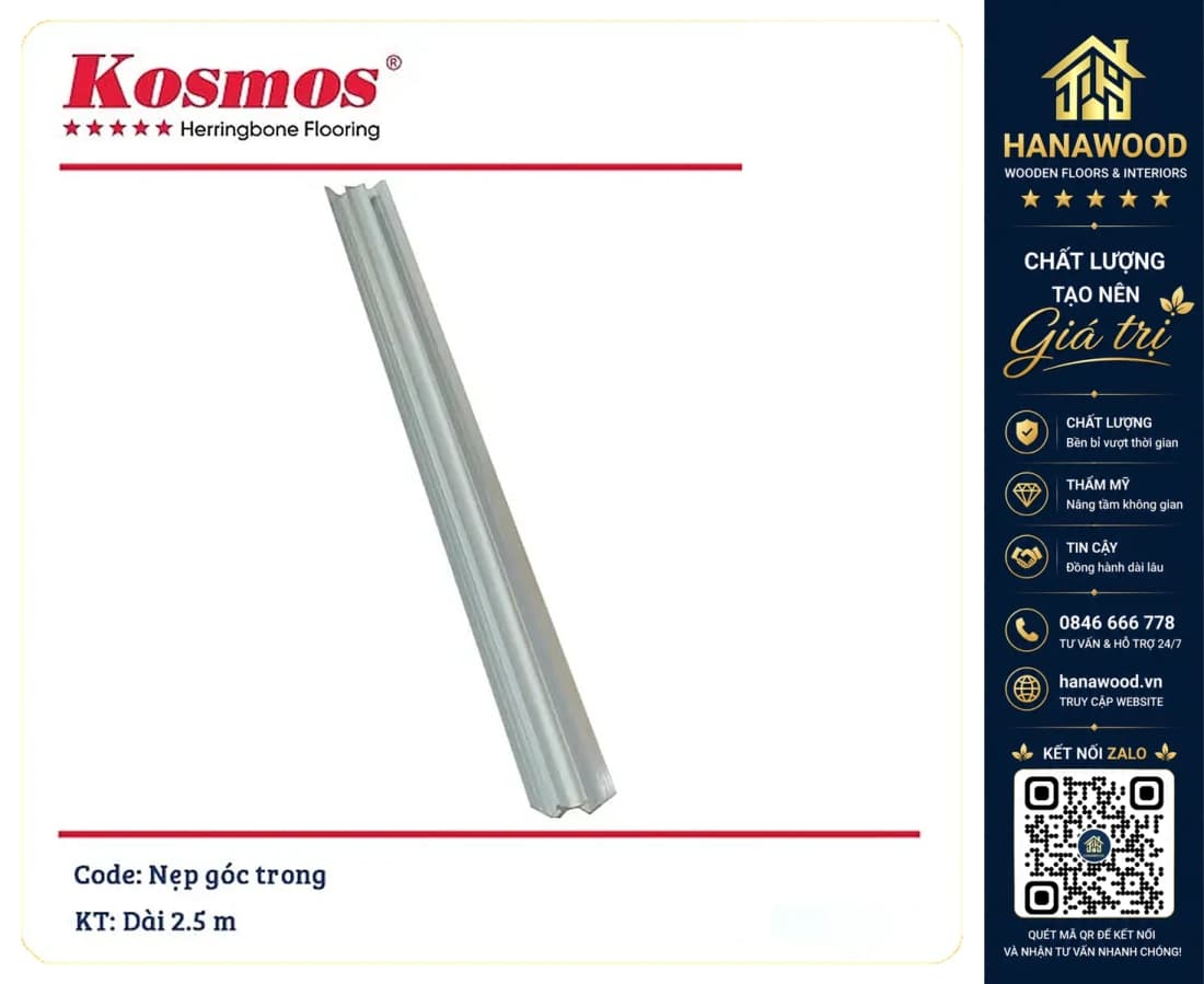 Nẹp Nhôm Góc Trong màu Bạc tấm ốp PVC giả đá