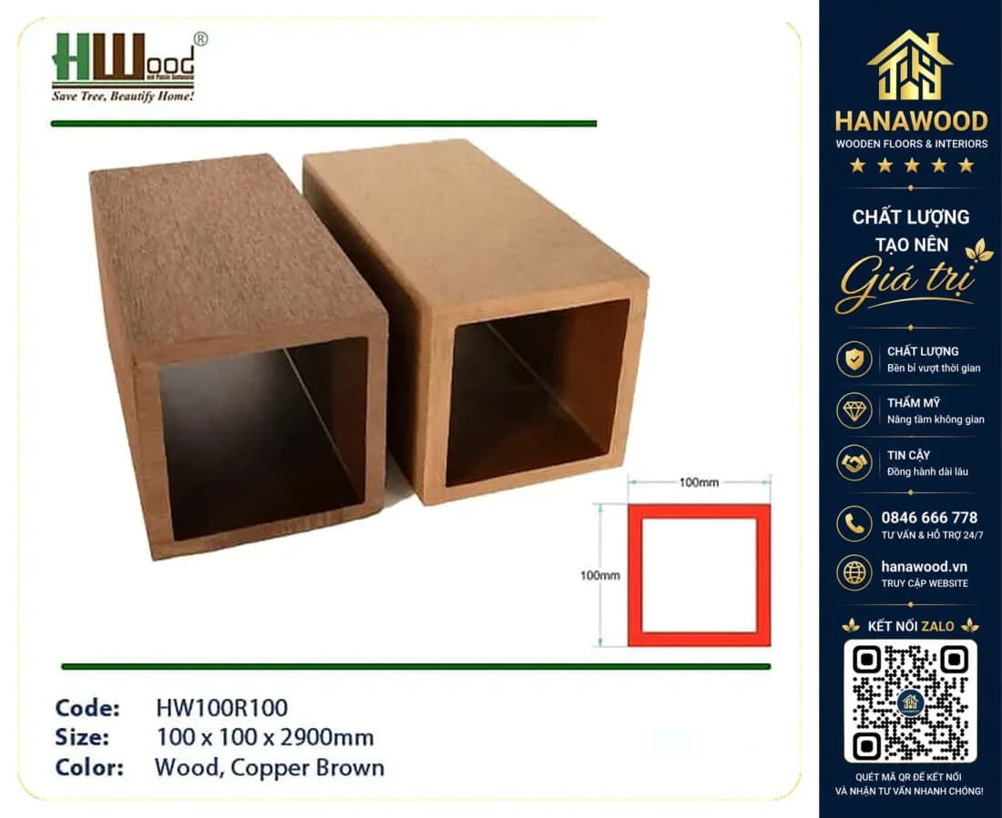 Lam Trụ Pergola Gỗ Nhựa Ngoài Trời Hwood HW100R100