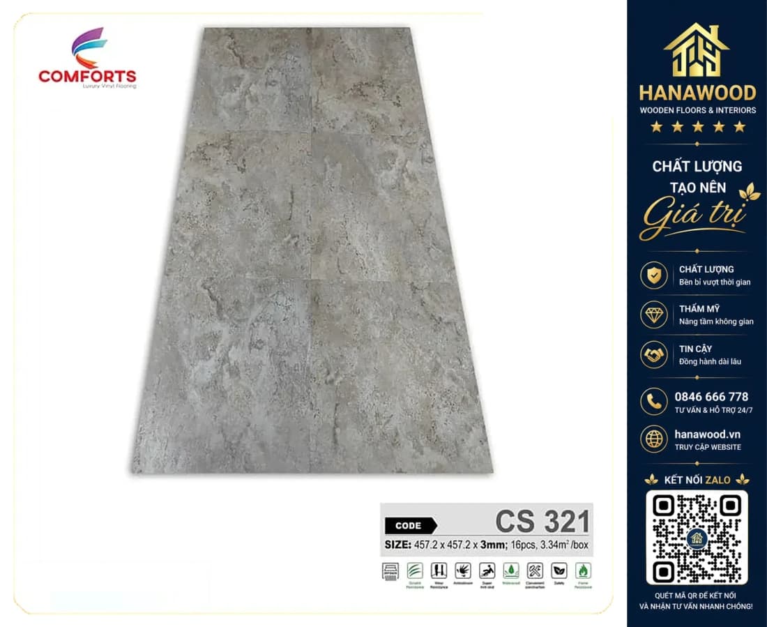 Sàn Nhựa Dán Keo Giả Bê Tông Comforts CS321 Dày 3mm