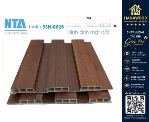 Tấm Ốp Lam 3 Sóng Thấp Nhựa Giả Gỗ NTA 8626