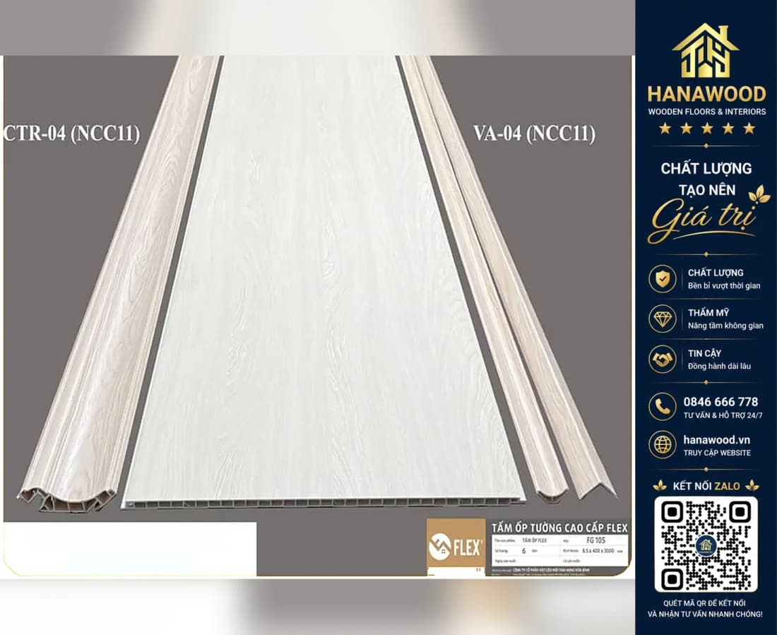 Hình ảnh Tấm Ốp Trần Nano Giả Gỗ FLEX FG105 Cắt Theo Kích Thước