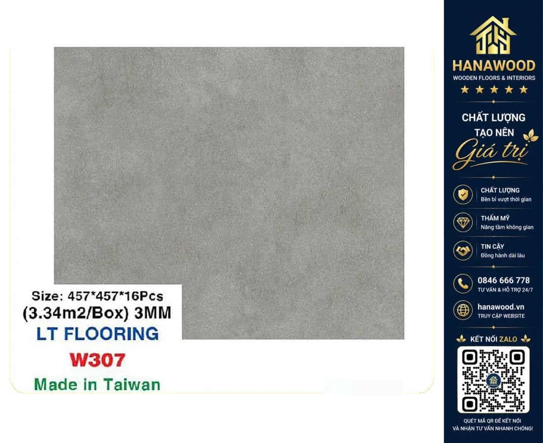 Sàn Nhựa Dán Keo Giả Bê Tông Vinyl Floor W307 Dày 3mm