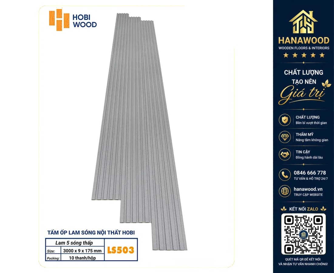Hình ảnh Lam Sóng Nhựa Giả Gỗ Hobiwood LS503 Màu Xám Nhạt