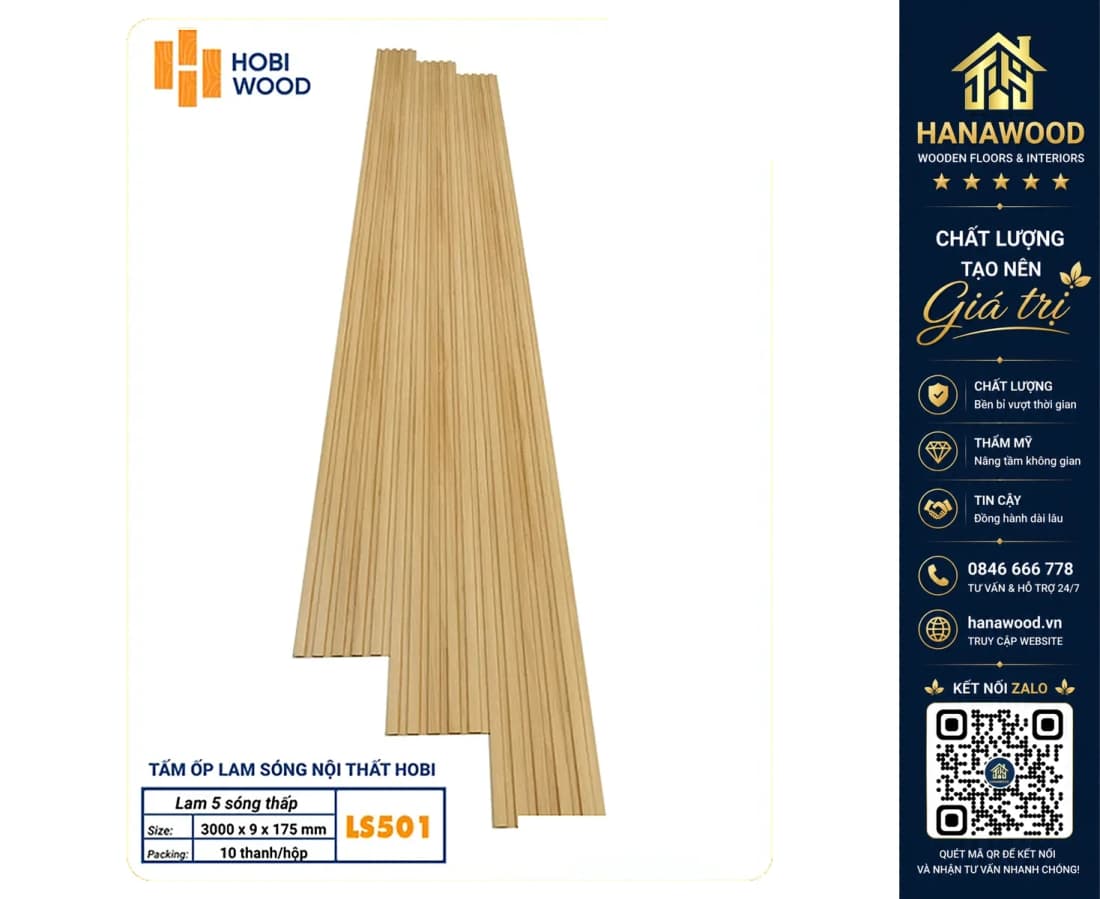 Hình ảnh Tấm Ốp Lam Sóng Nhựa Hobiwood LS501 Vân Gỗ Vàng Sồi