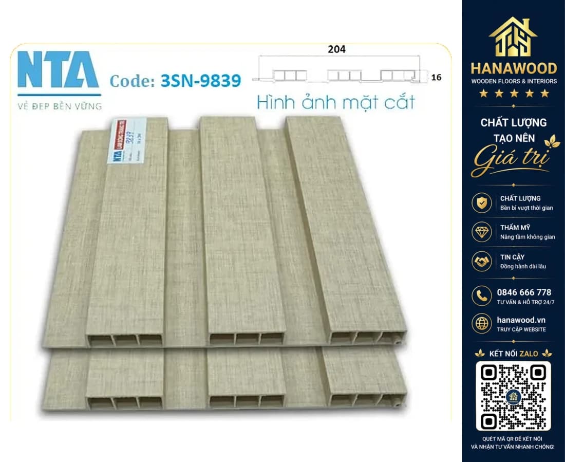 Tấm Ốp Lam 3 Sóng Thấp Nhựa Vân Vải NTA 9839