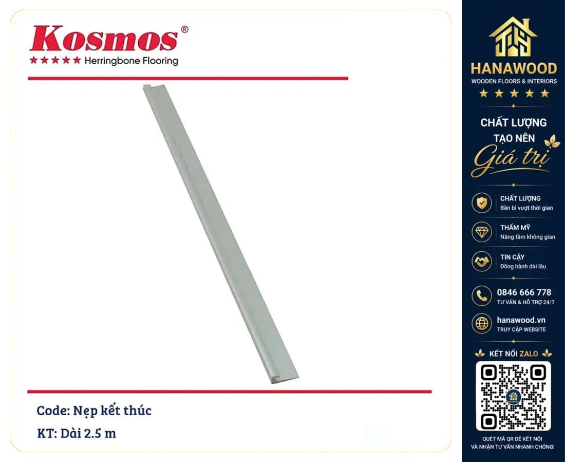 Nẹp Nhôm Kết Thúc màu Bạc tấm ốp PVC giả đá