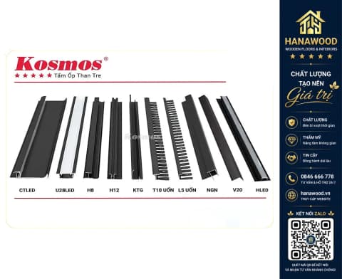 Hình ảnh Phụ Kiện Nẹp Nhôm Tấm Ốp Than Tre Kosmos Màu Đen 8mm