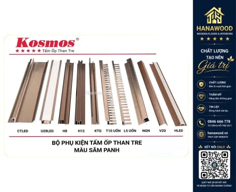 Hình ảnh Phụ Kiện Nẹp Nhôm Tấm Ốp Than Tre Kosmos Màu Sâm Panh 8mm