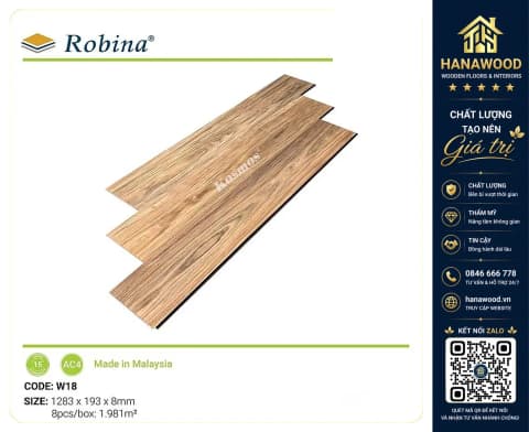 Sàn Gỗ Công Nghiệp Malaysia Robina W18 8mm