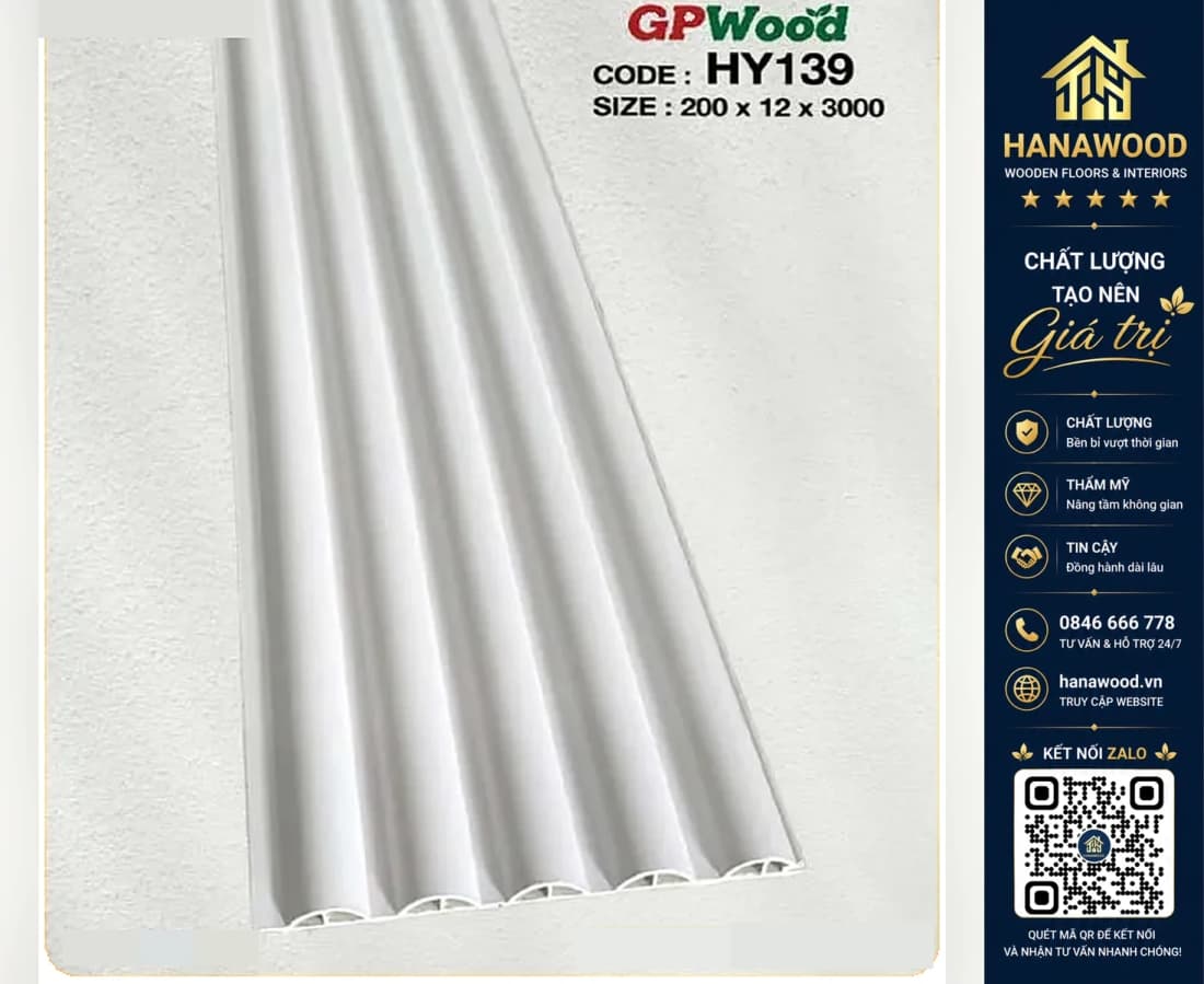 Hình ảnh Tấm Ốp Lam Sóng Tròn GPWood HY139 Màu Trắng