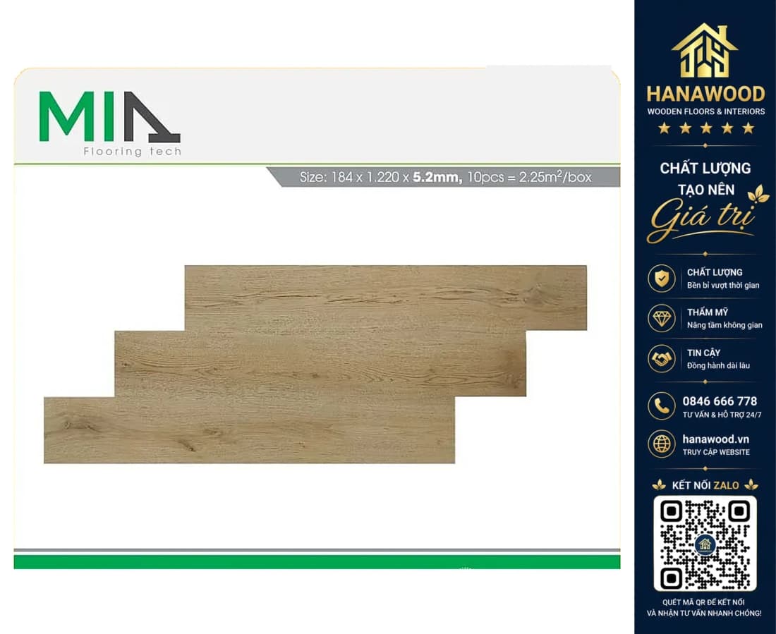 Sàn Nhựa Vinyl Hèm Khóa Giả Gỗ MIA MA 5213 Dày 5.2mm