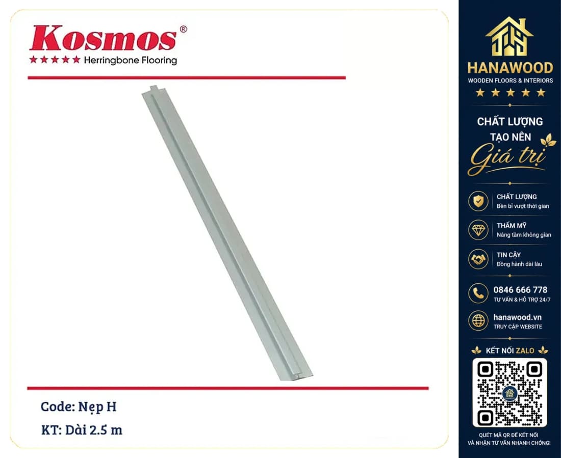 Nẹp Nhôm H Nối màu Bạc tấm ốp PVC giả đá