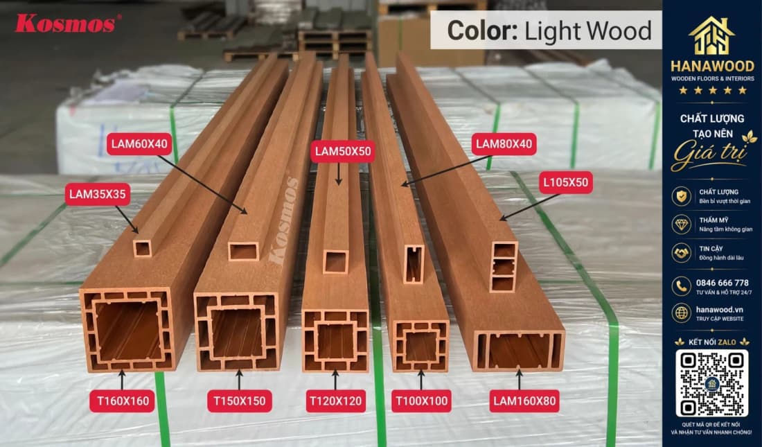 Thanh Lam Trụ Gỗ Nhựa Ngoài Trời Kosmos Màu Light Wood
