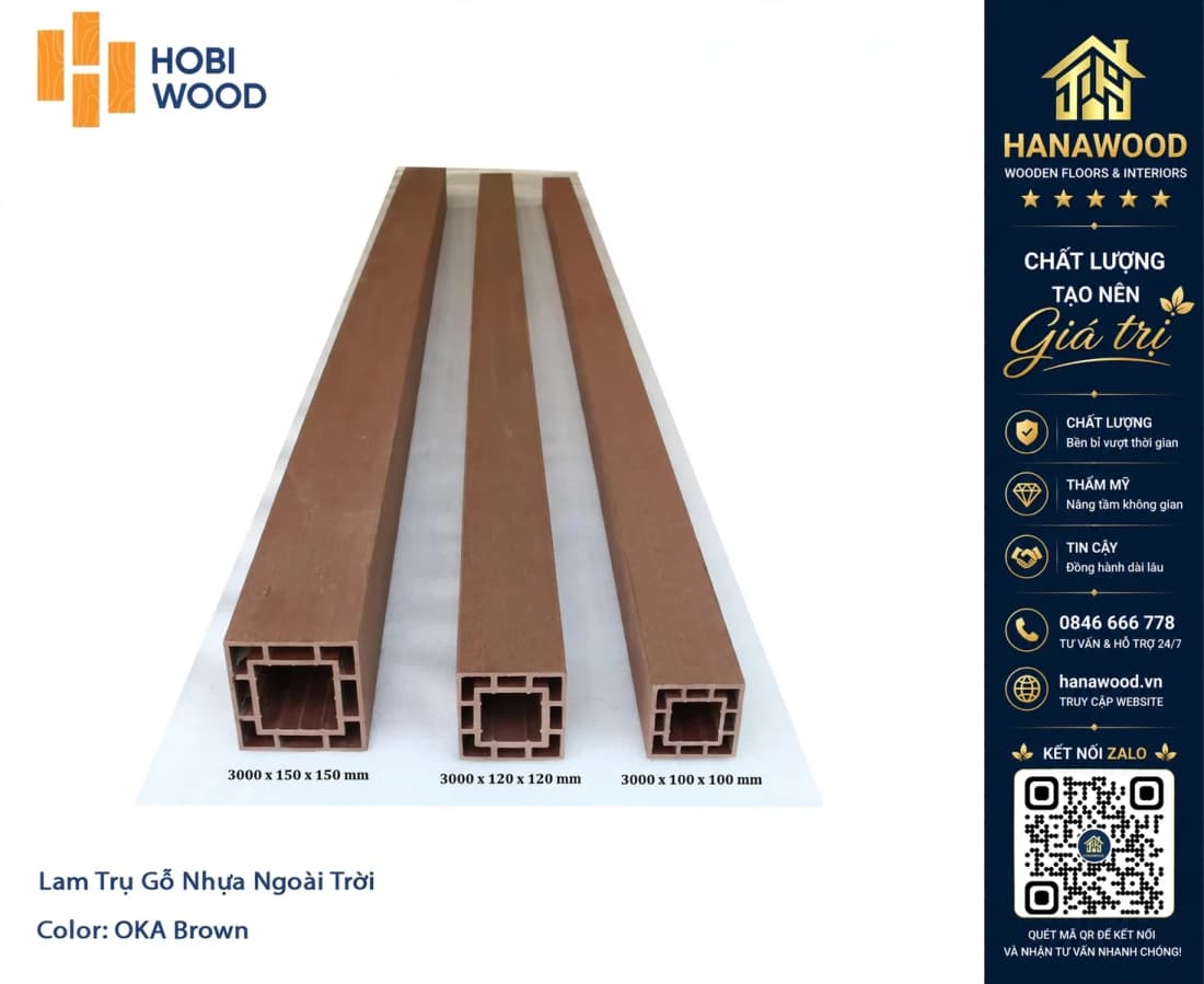 Thanh Lam Trụ Pergola Gỗ Nhựa Ngoài Trời Hobiwood Oka Brown