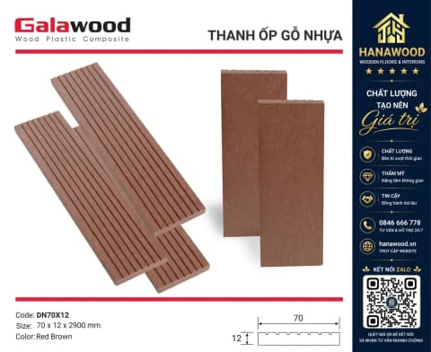 Thanh Đa Năng Gỗ Nhựa Ngoài Trời Galawood DN70X12 Red Brown