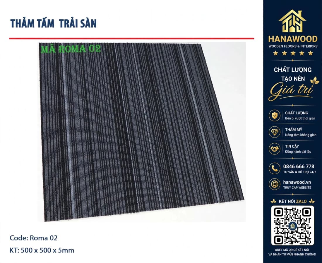 Thảm Tấm Trải Sàn Văn Phòng Roma 02 50x50cm