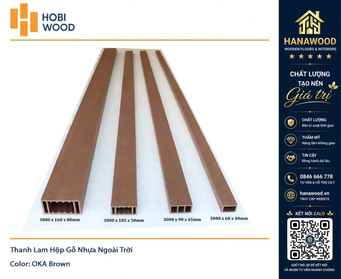 Lam Hộp Gỗ Nhựa Trang Trí Ngoài Trời Composite Hobiwood Oka Brown