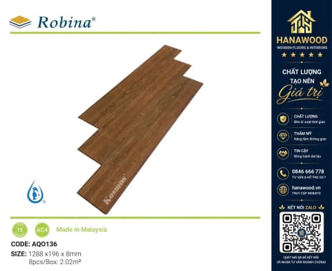 Sàn Gỗ Công Nghiệp Malaysia Robina Aqua AQ0136 8mm