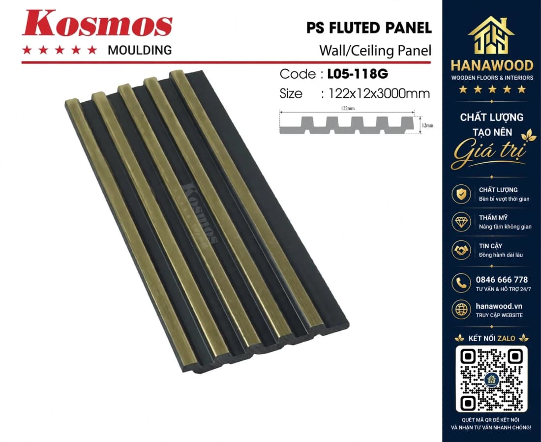 Tấm Nhựa Ốp Tường Lam 5 Sóng Hàn Quốc Kosmos L05-118