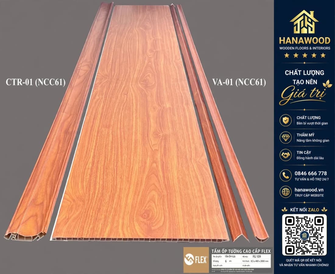 Ốp Tường Nhựa Nano Giả Vân Gỗ Flex FG109 Cắt Theo Yêu Cầu