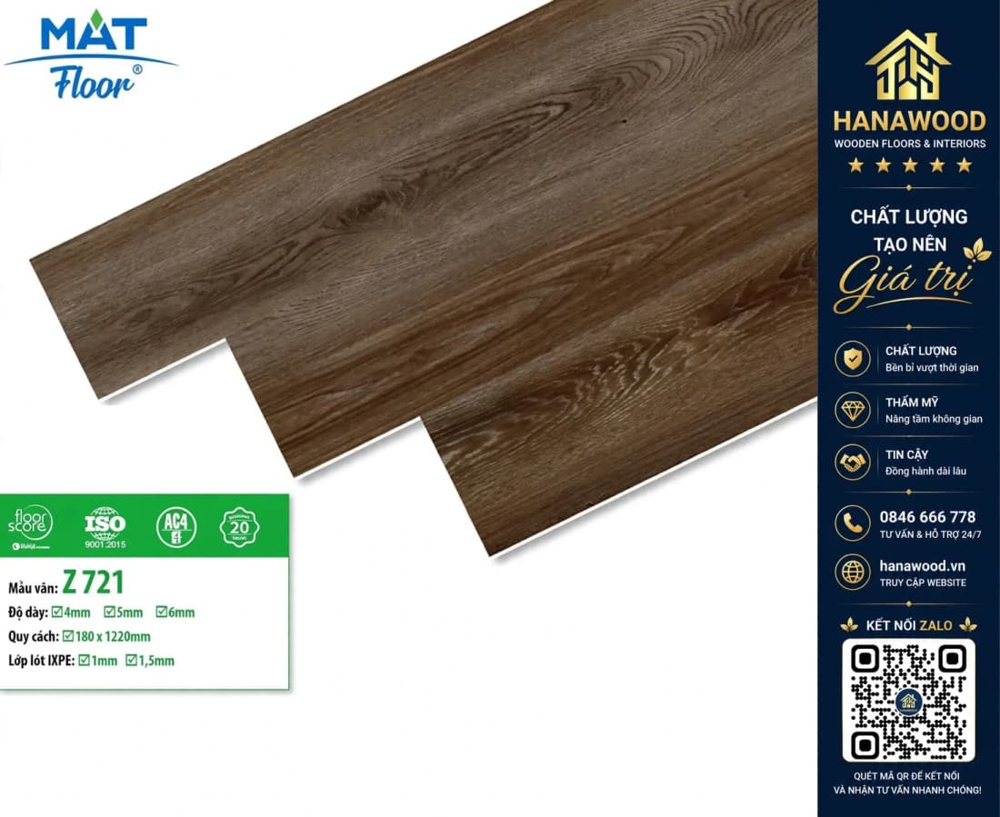 Sàn Nhựa Giả Gỗ Hèm Khóa MAT Floor Z-721 Dày 4mm