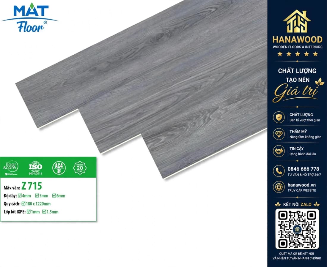 Sàn Nhựa Giả Gỗ Hèm Khóa MAT Floor Z-715 Dày 4mm
