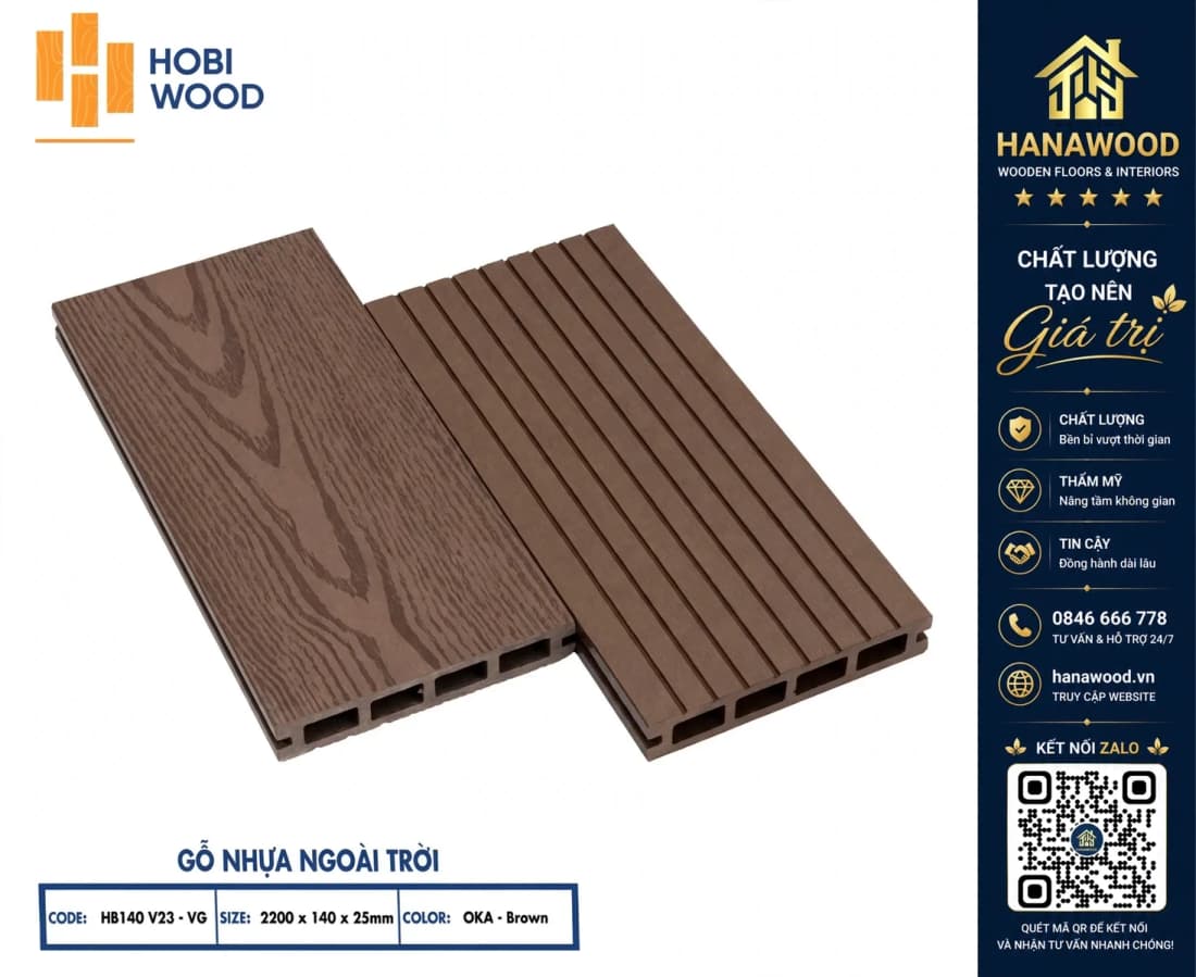 Hình ảnh Sàn Gỗ Nhựa Ngoài Trời Hobiwood HB140V25-VG Oka Brown