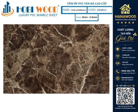 Tấm Nhựa Ốp Tường PVC Giả Đá Hobi Wood VD2611 Dày 2.6mm