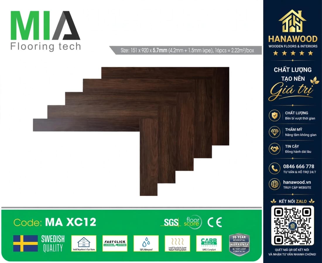 Sàn Nhựa Hèm Khoá Xương Cá MIA MA XC12