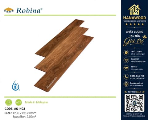 Sàn Gỗ Công Nghiệp Malaysia Robina Aqua AQ01403 8mm