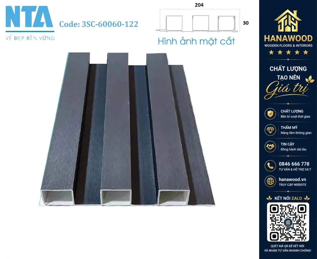 Tấm Ốp Lam 3 Sóng Cao Nhựa Màu Xanh Đen Trơn NTA 3SC-60060-122