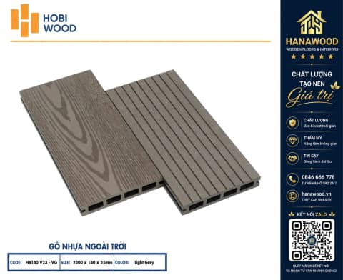 Hình ảnh Lót Sàn Gỗ Nhựa Ngoài Trời Hobiwood HB140V25-VG Light Grey