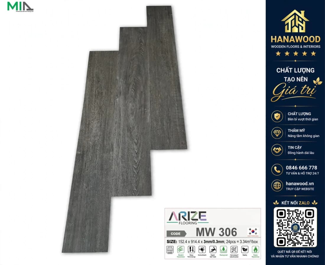 Hình ảnh Sàn Nhựa Vinyl Dán Keo Vân Gỗ ARIZE MW306 Dày 3mm