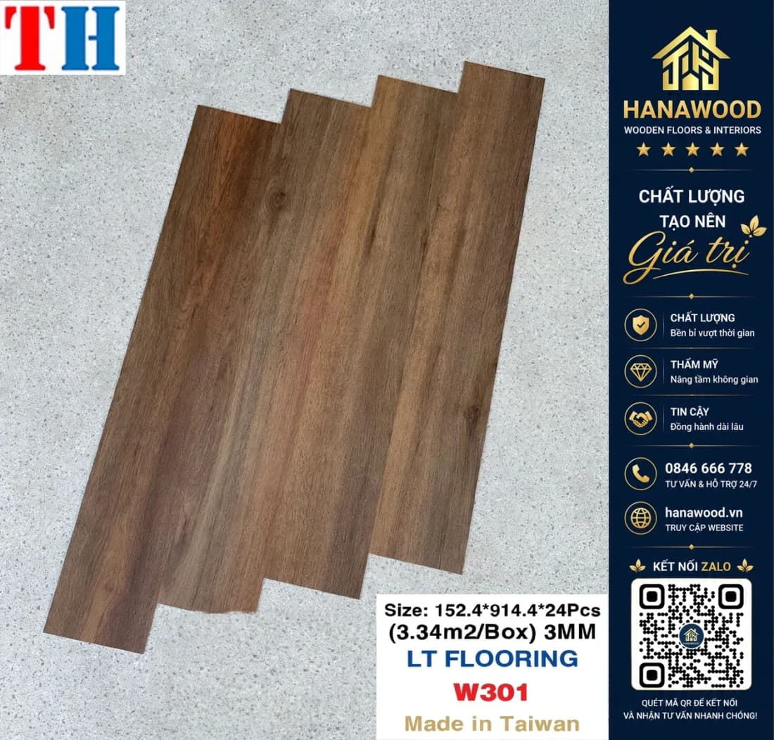 Sàn Nhựa Giả Gỗ Dán Keo 3mm Vinyl Floor W301