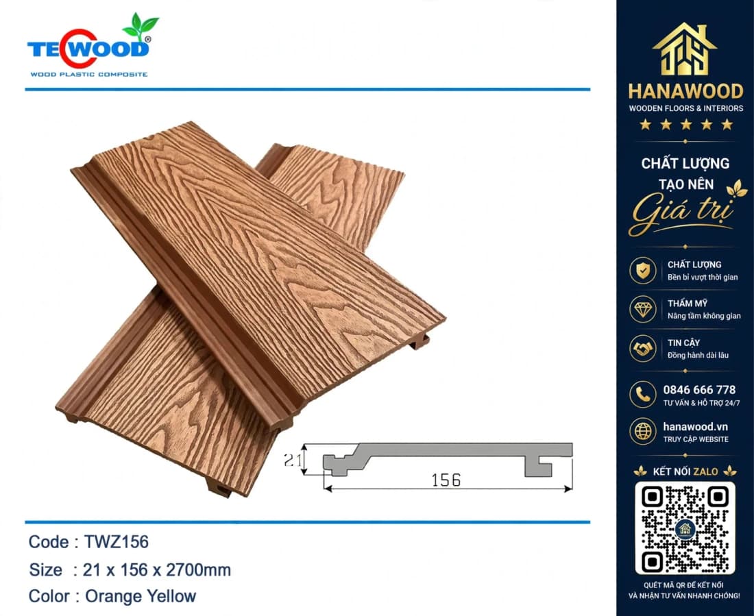 Ốp Trần Gỗ Nhựa Ngoài Trời TecWood TWZ156 Yellow