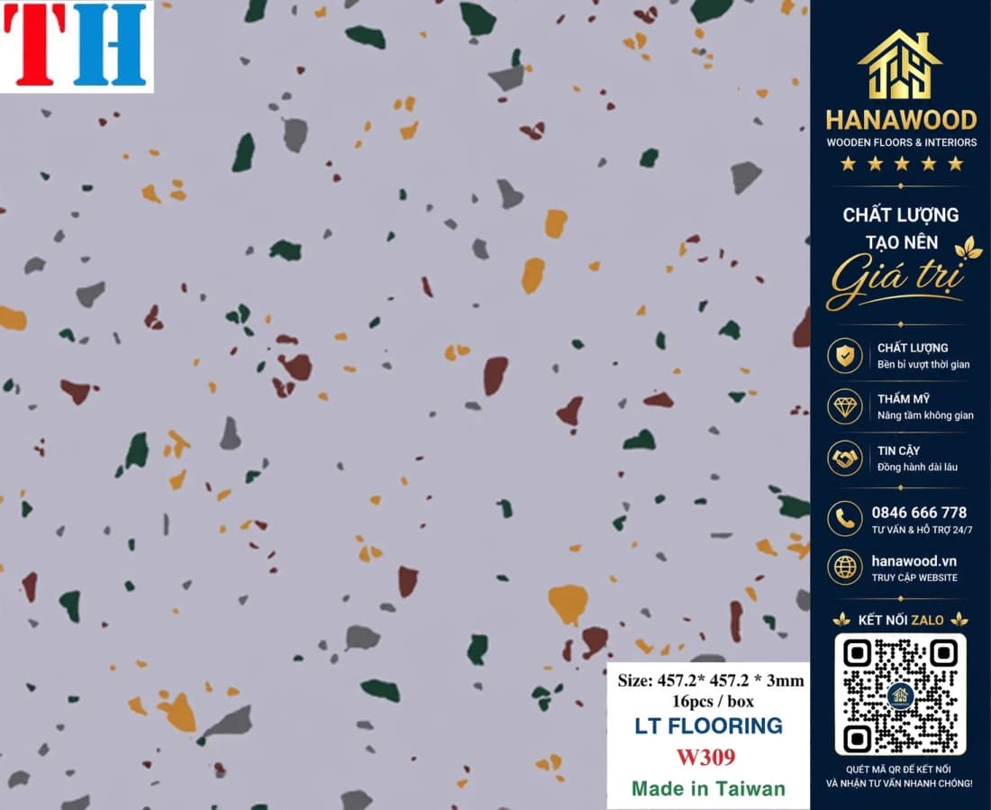 Hình ảnh Sàn Nhựa Dán Keo Vân Đá Mài Terrazzo THFloor W309 Dày 3mm