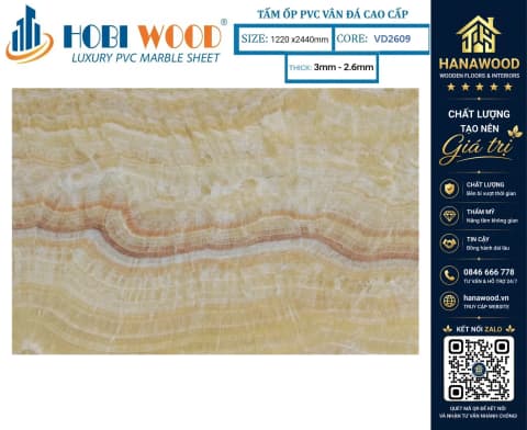 Tấm Nhựa Ốp Tường PVC Giả Đá Hobi Wood VD2609 Dày 2.6mm