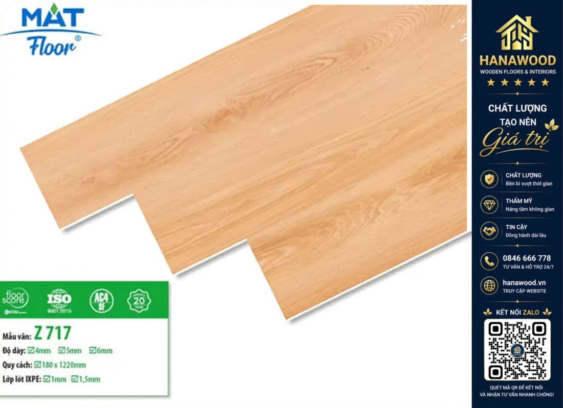 Sàn Nhựa Giả Gỗ Hèm Khóa MAT Floor Z-717 Dày 4mm