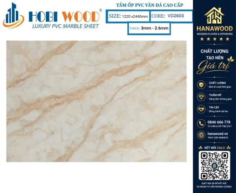 Tấm Nhựa Ốp Tường PVC Giả Đá Hobi Wood VD2603 Dày 2.6mm