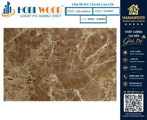 Tấm Nhựa Ốp Tường PVC Giả Đá Hobi Wood VD2607 Dày 2.6mm