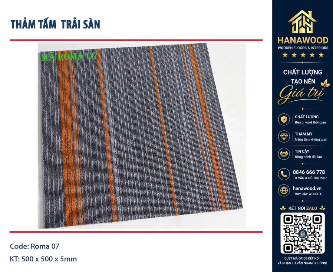 Thảm Tấm Trải Sàn Phòng Khách Roma 07 50x50cm